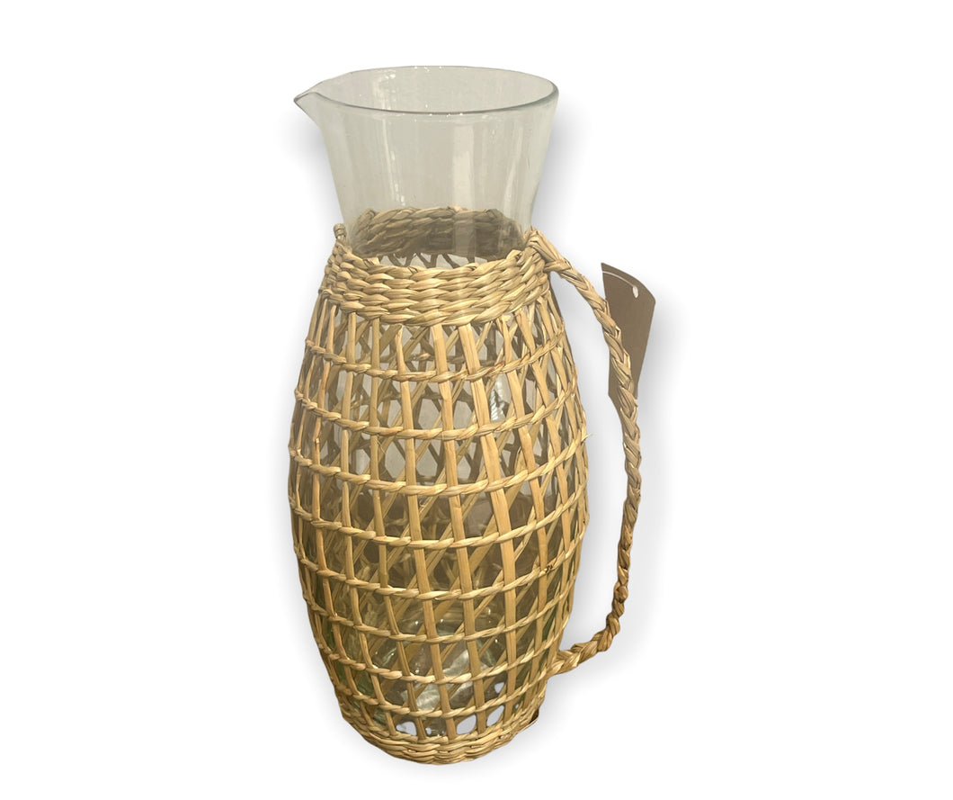 Glass and Rattan Pitcher