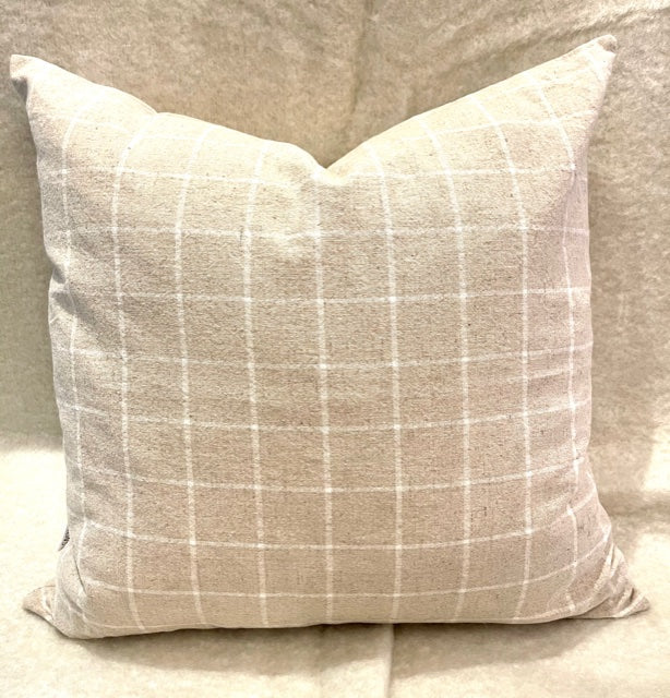 Linen Beige and White Checkered Pillow