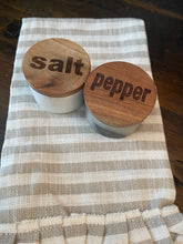 Load image into Gallery viewer, ROUND MARBLE SALT &amp; PEPPER CONTAINER W/ WOOD LID
