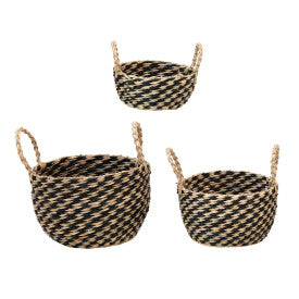 Black and Natural Seagrass Basket Set with Handles - PRE ORDER