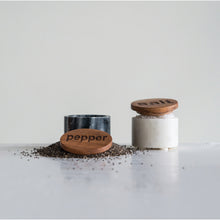 Load image into Gallery viewer, ROUND MARBLE SALT &amp; PEPPER CONTAINER W/ WOOD LID
